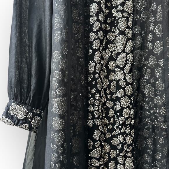 Vintage 1980s Beaded Silk Evening Dress and Organza Coat Outfit Size XXL Black - Picture 4 of 16